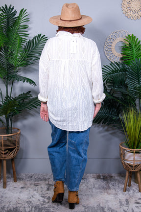Basic Beauty Openwork Button Down Drop Shoulder Shirt