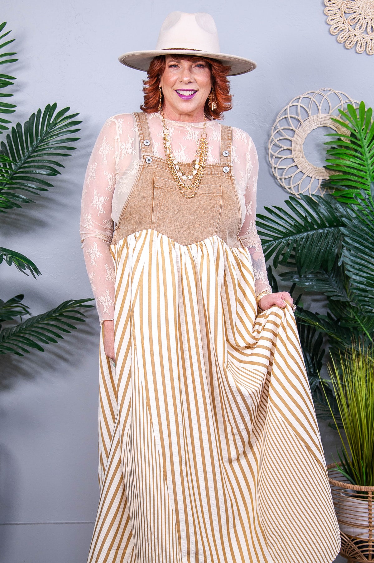 I'm Your Dream Girl Vintage Taupe/Cream Striped Overall Dress - D5588VTA