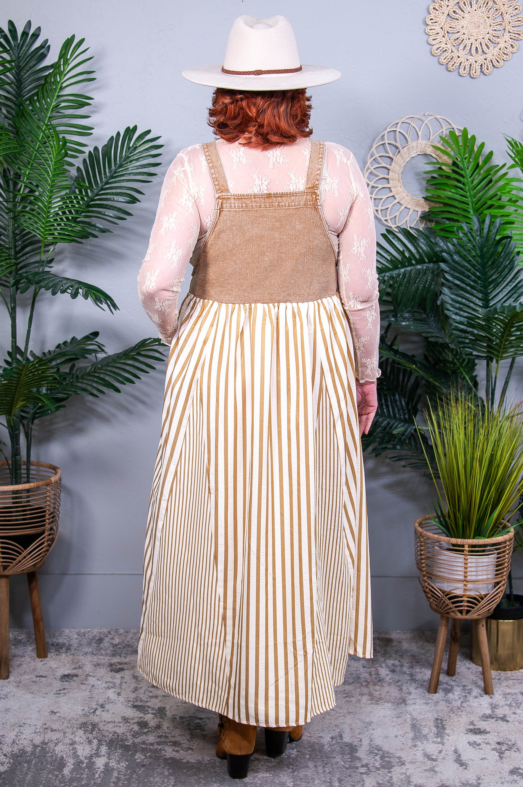 I'm Your Dream Girl Vintage Taupe/Cream Striped Overall Dress - D5588VTA