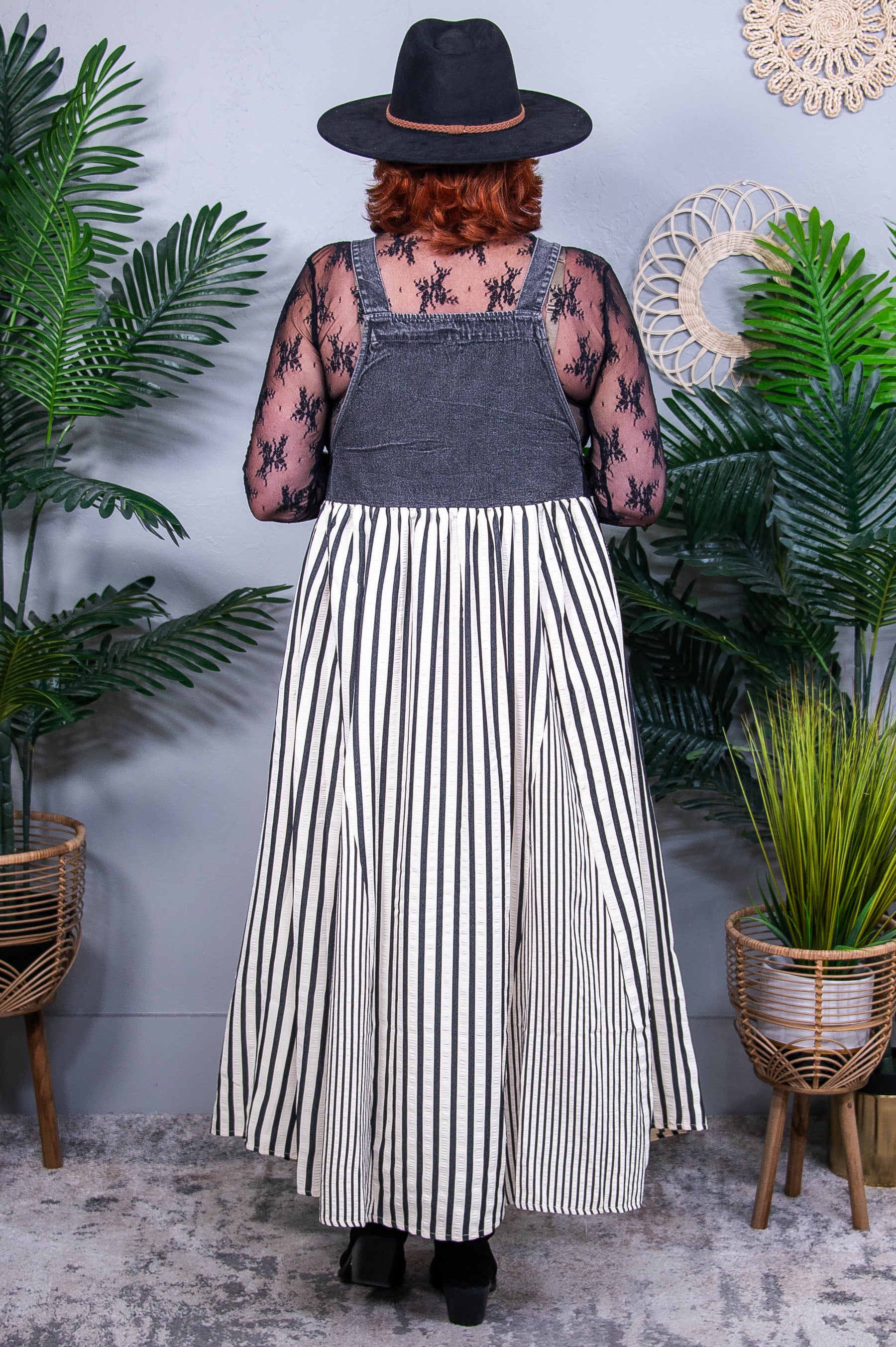 I'm Your Dream Girl Vintage Black/Ivory Striped Overall Dress - D5589VBK