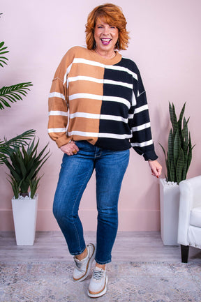 Your Best Day Beige/Black Striped Knitted Sweater - T10347BG