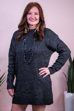 New Beginnings Heather Black Sweater Dress - D5525HBK