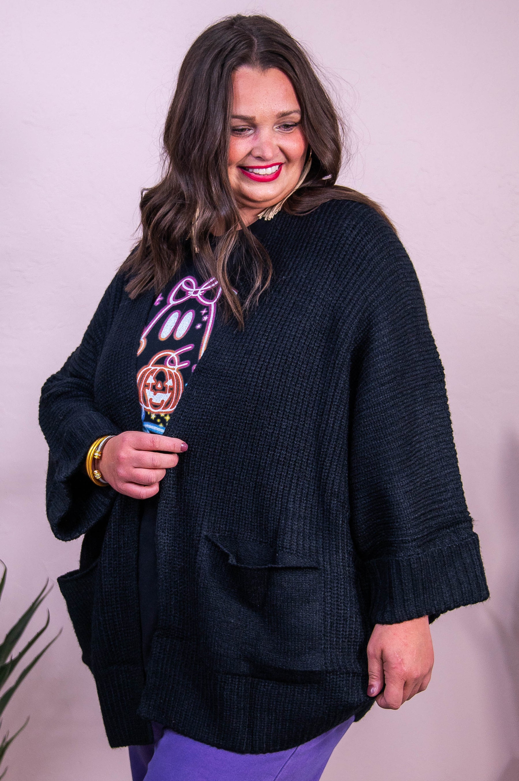 Living Your Best Life Black Solid Cardigan - O5547BK