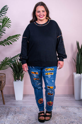 Maleficent Medium Denim Patch/Sequin Pumpkin Jeans - K1218BK