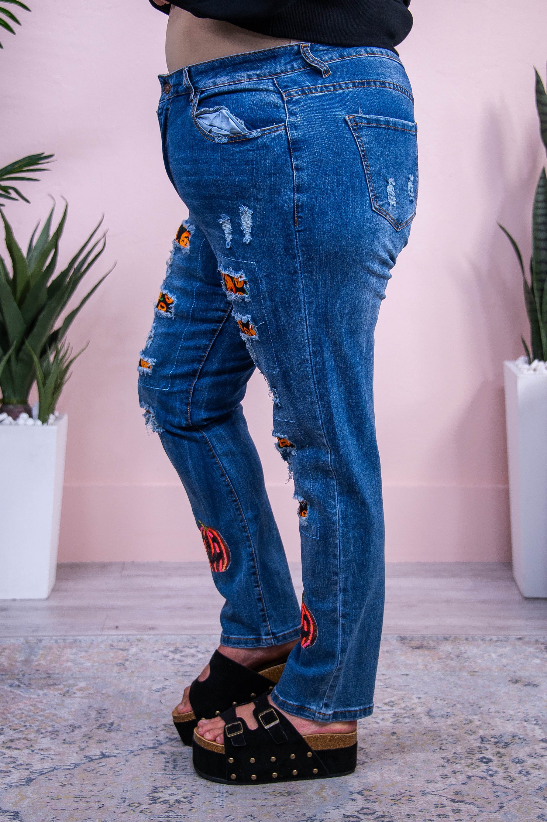 Maleficent Medium Denim Patch/Sequin Pumpkin Jeans - K1218BK