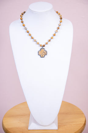 Natural Beaded Cross Pendant Necklace - NEK4329NA