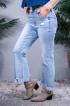 Evelyn Raw Hem Distressed Cropped Flare Jeans