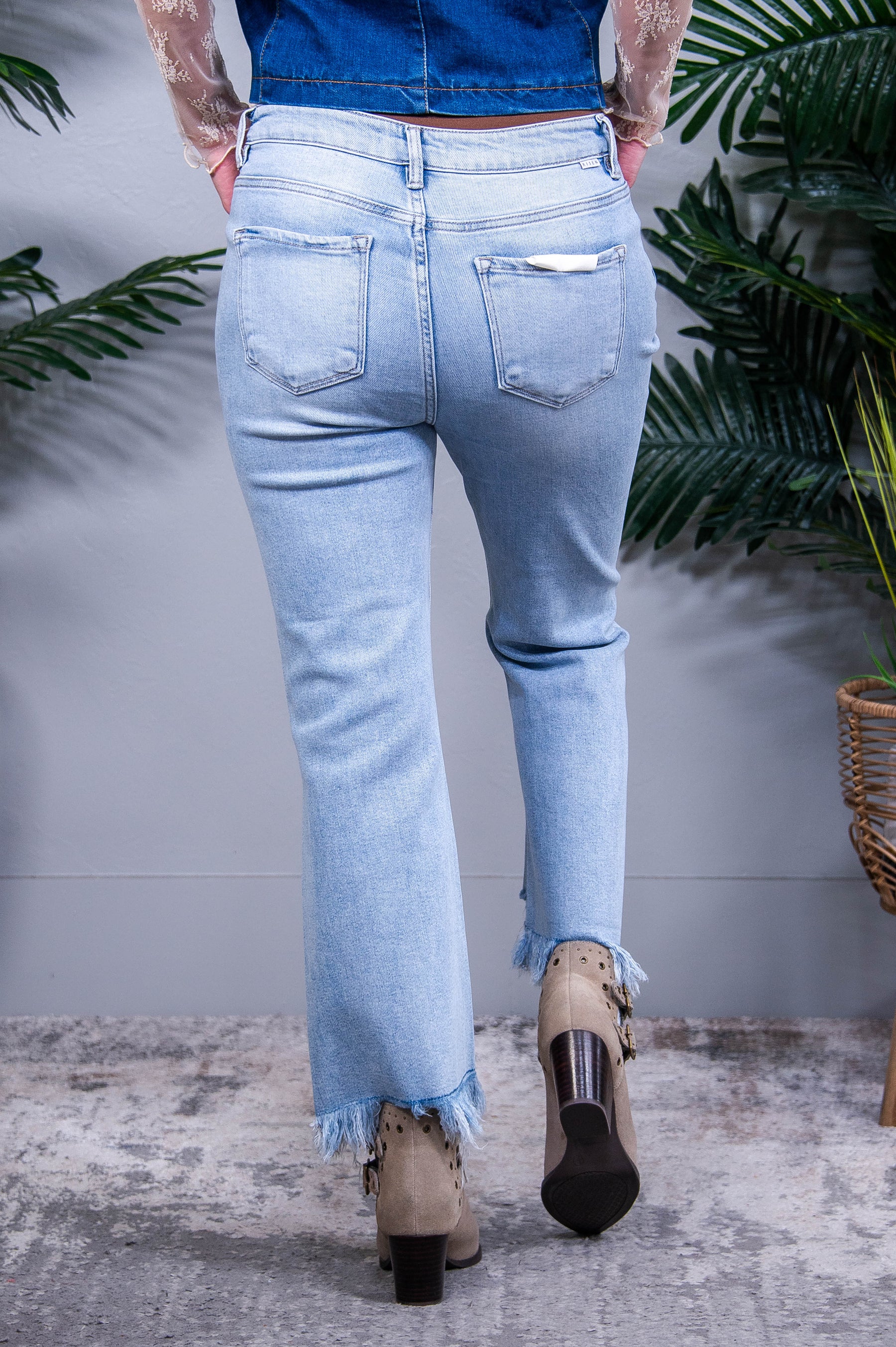 Evelyn Raw Hem Distressed Cropped Flare Jeans