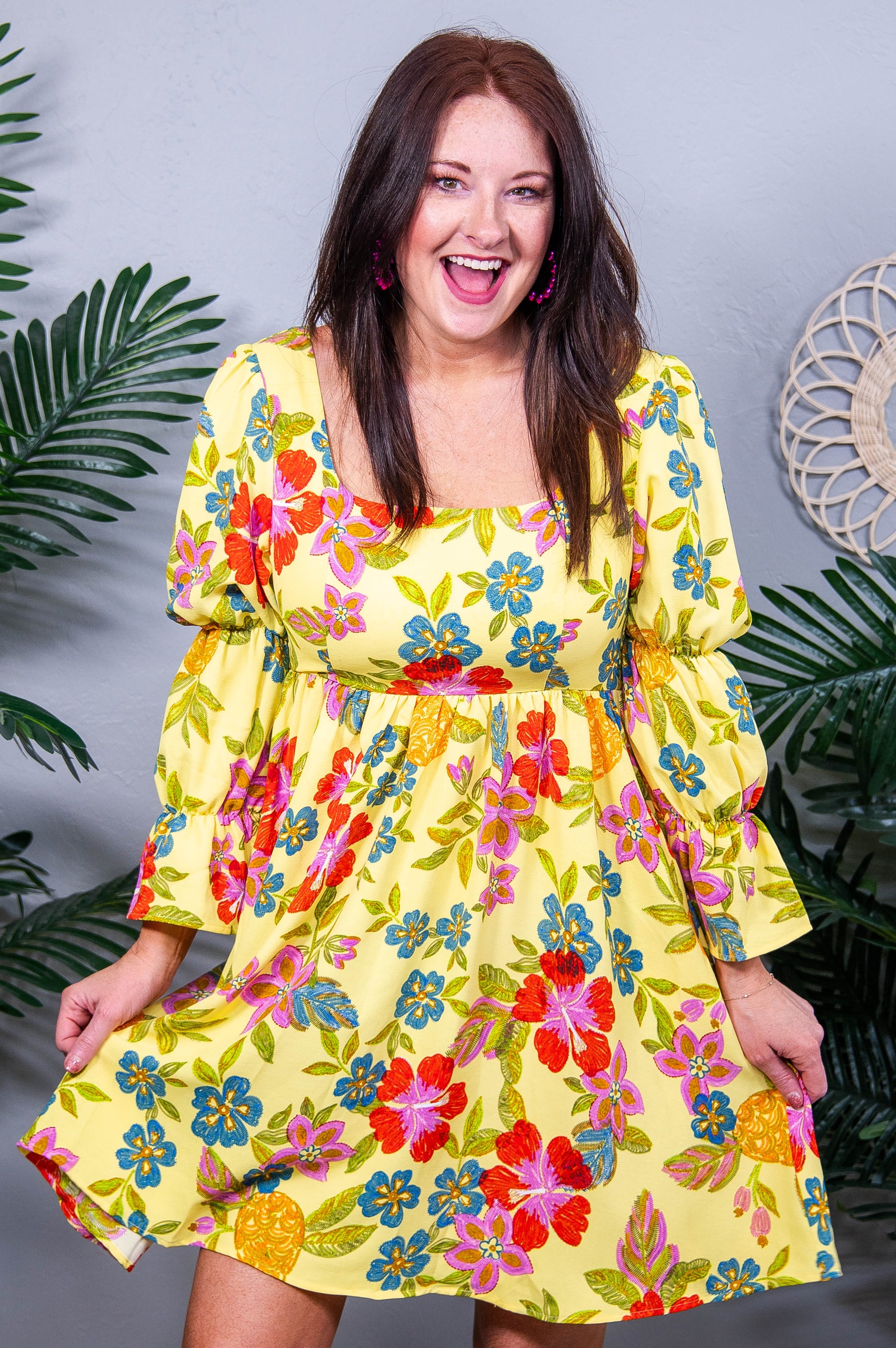 Watching For The Sunshine Yellow/Multi Color/Pattern Babydoll Dress - D5590YE