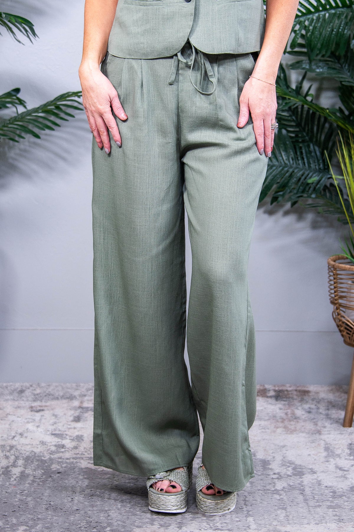 Business Baddie Dark Sage Linen Pants - PNT1770DSG