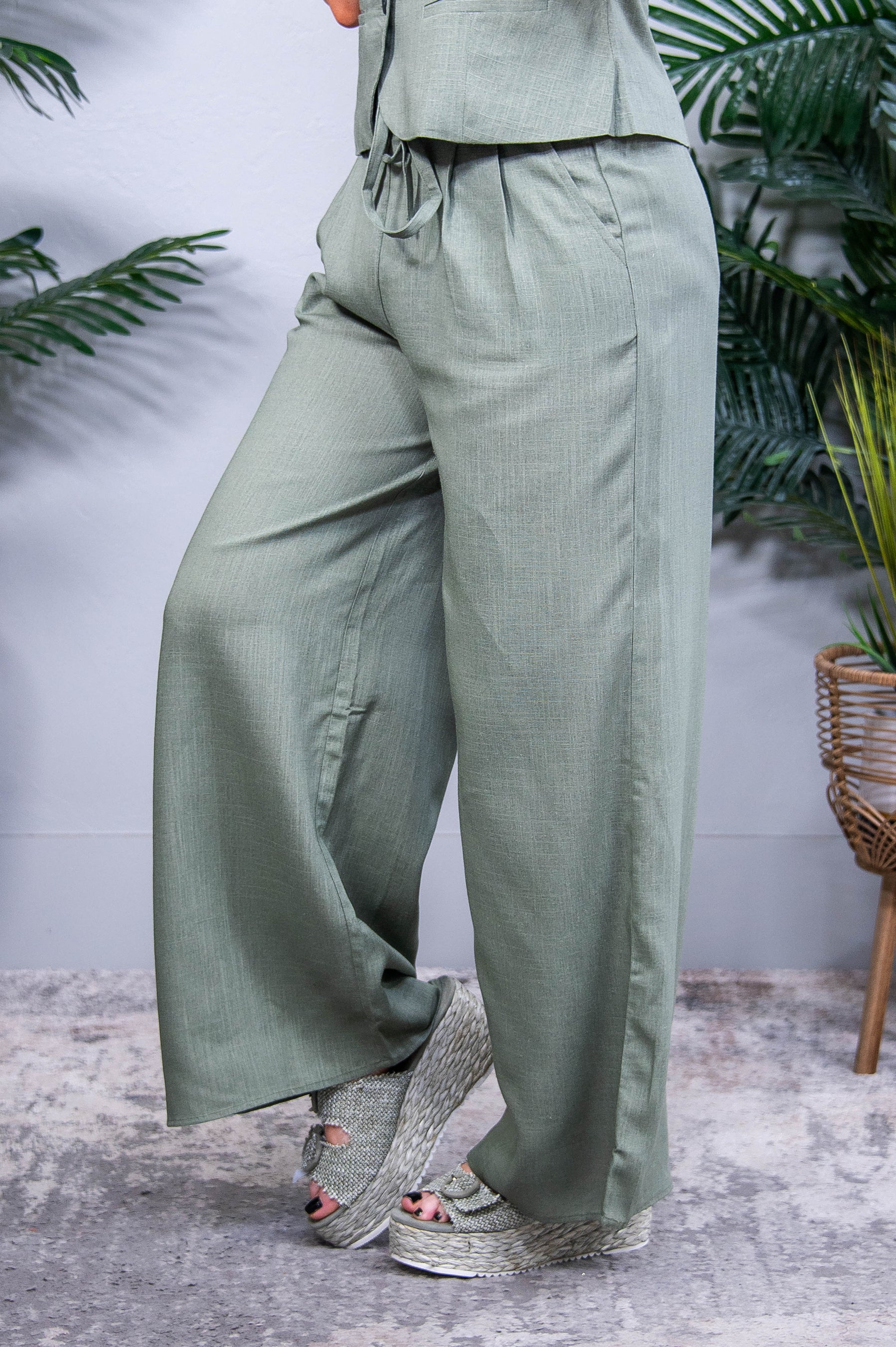 Business Baddie Dark Sage Linen Pants - PNT1770DSG