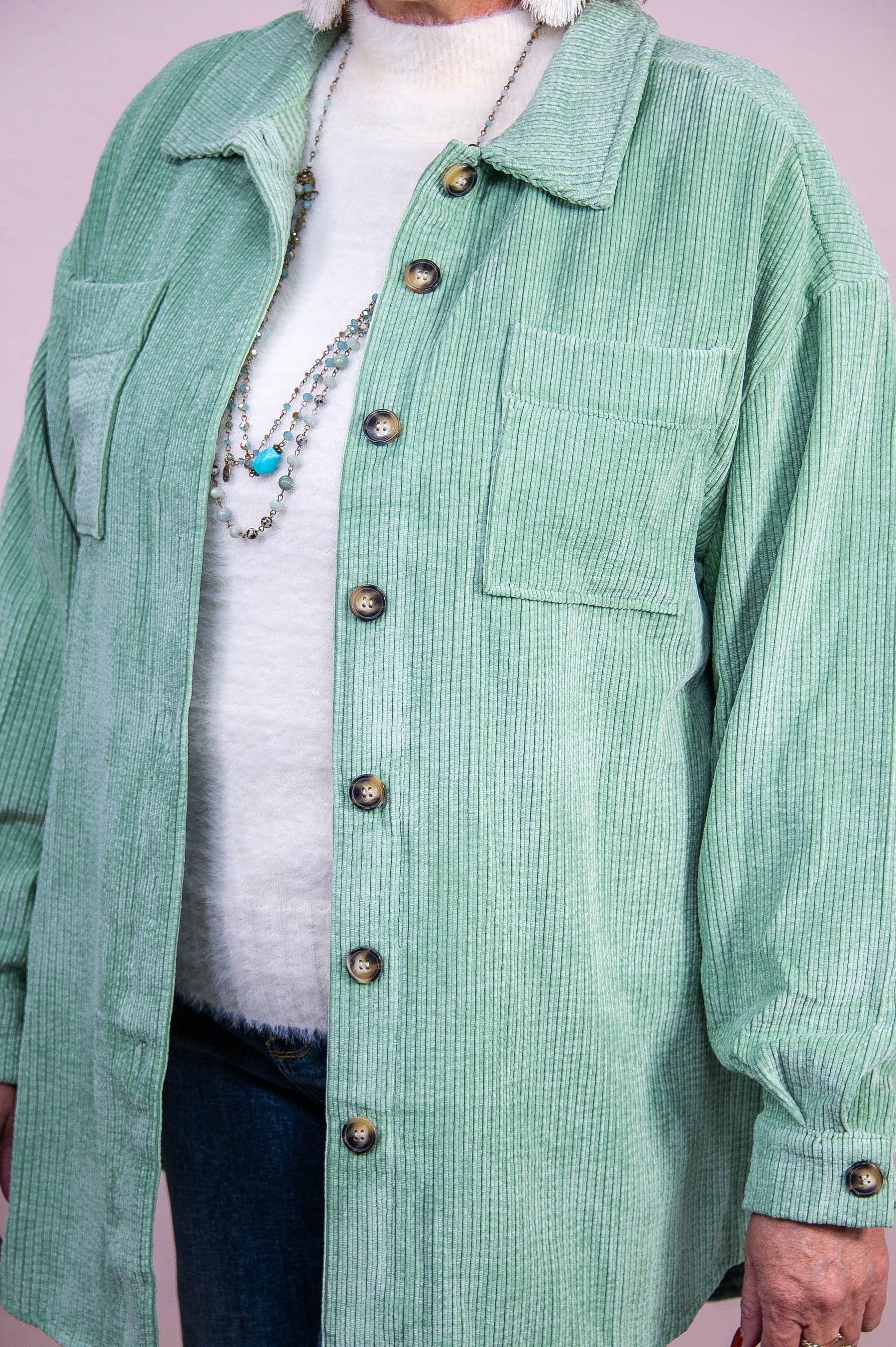 Caught My Attention Light Green Solid Corduroy Top - T10358LGN