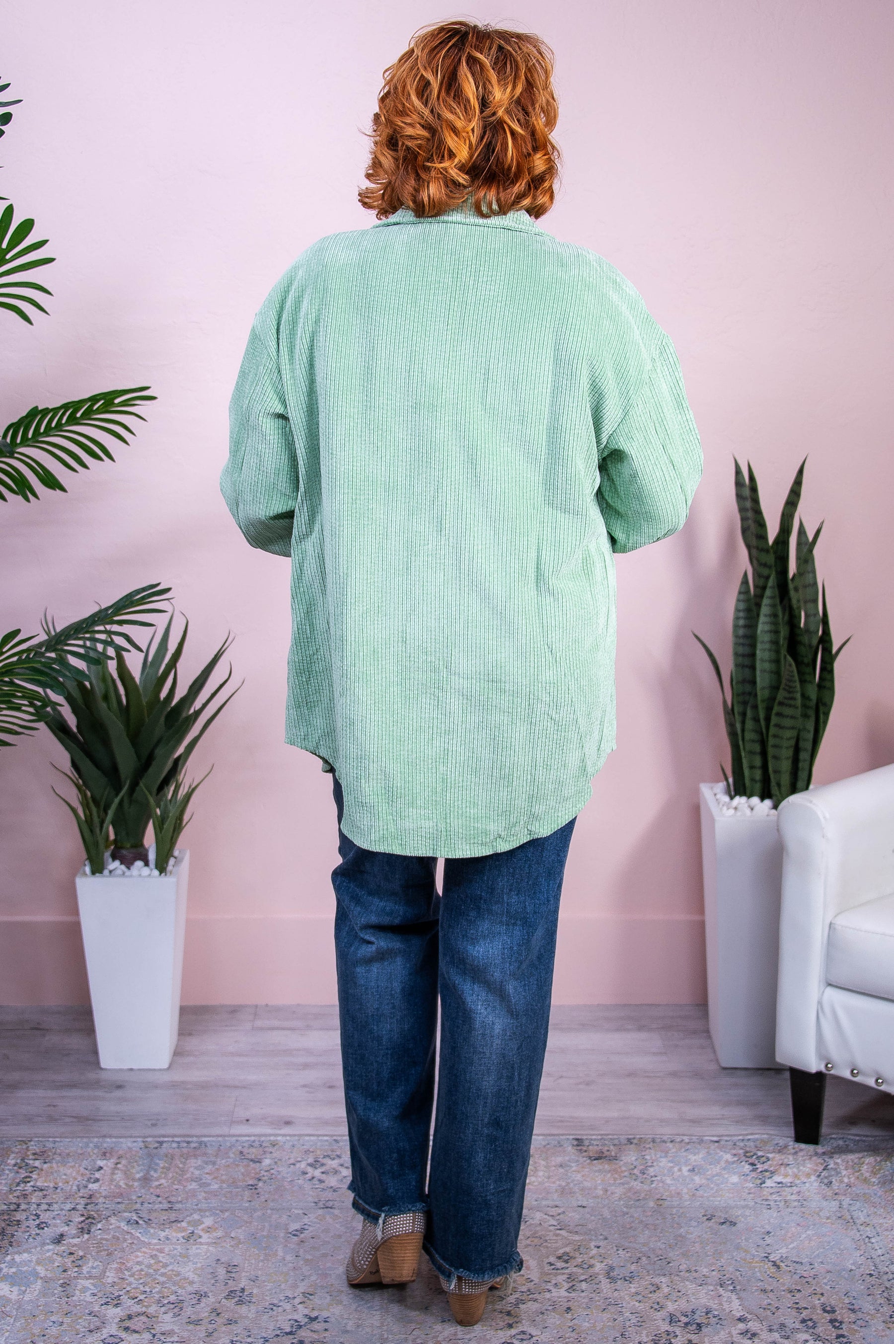 Caught My Attention Light Green Solid Corduroy Top - T10358LGN