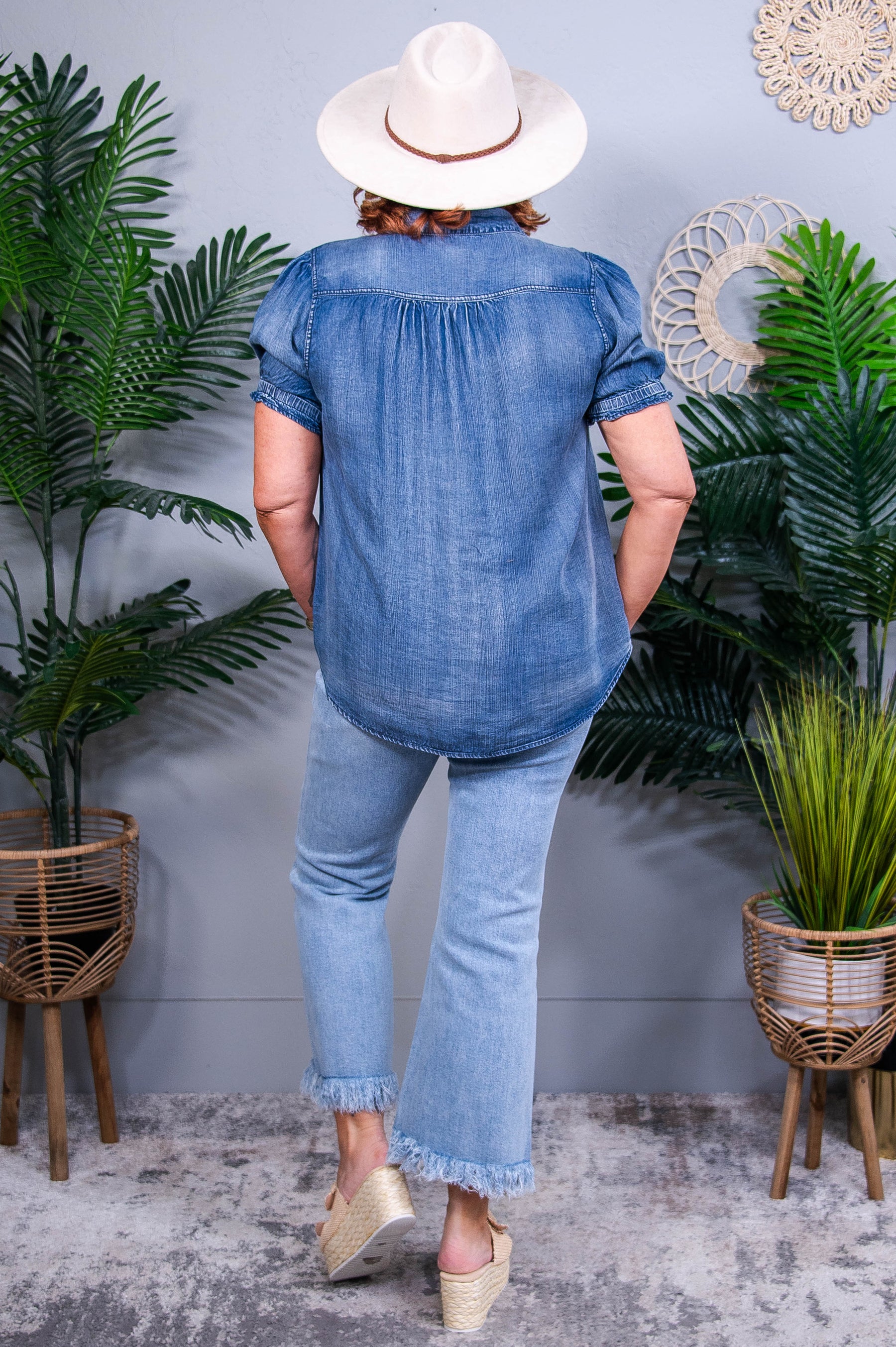 Denim Darling Dusty Blue Puff Sleeve Shirt