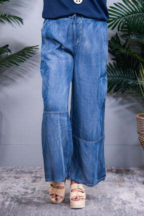 Crave The Comfort Washed Elastic Waist Cargo Wide Leg Pants