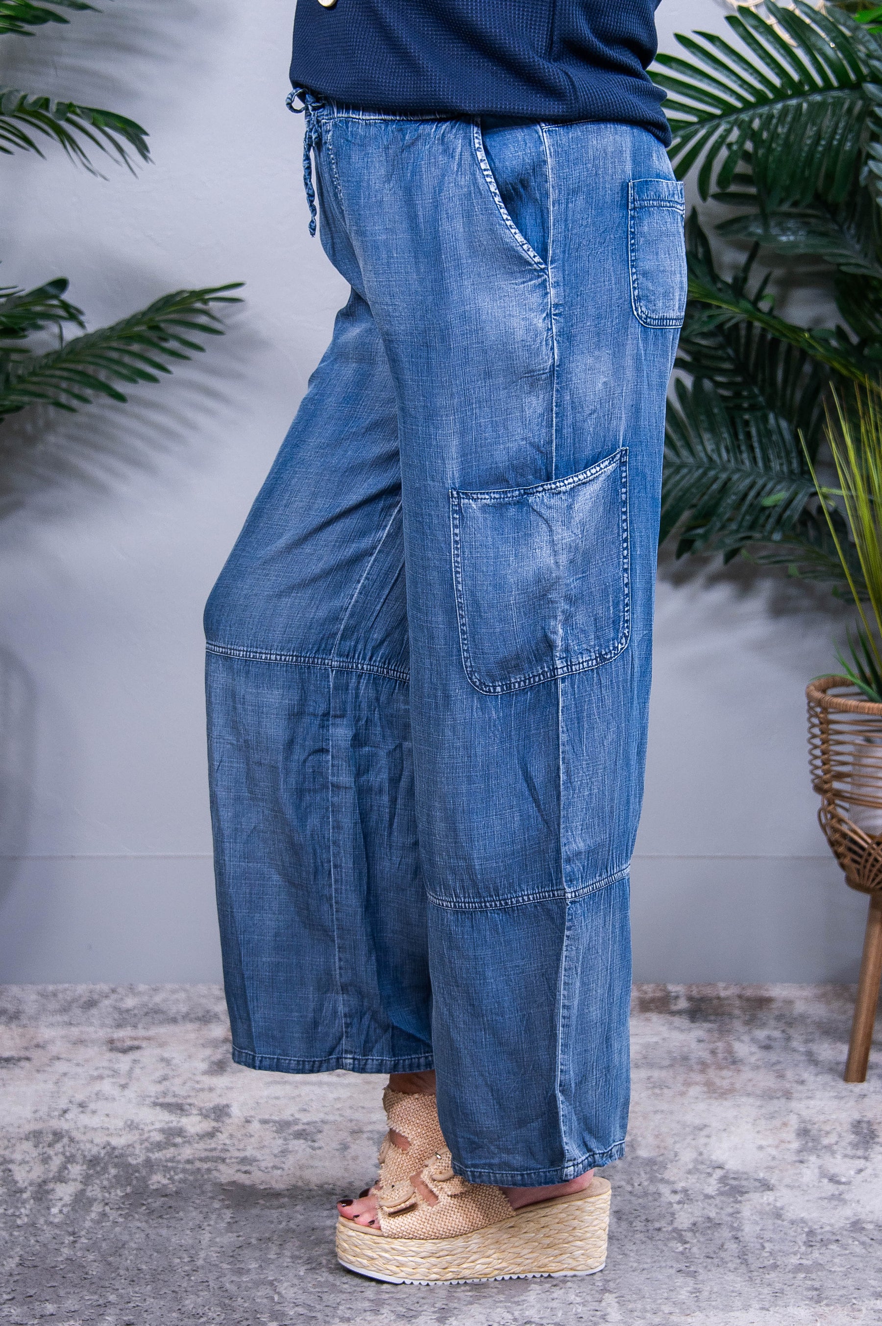 Crave The Comfort Washed Elastic Waist Cargo Wide Leg Pants