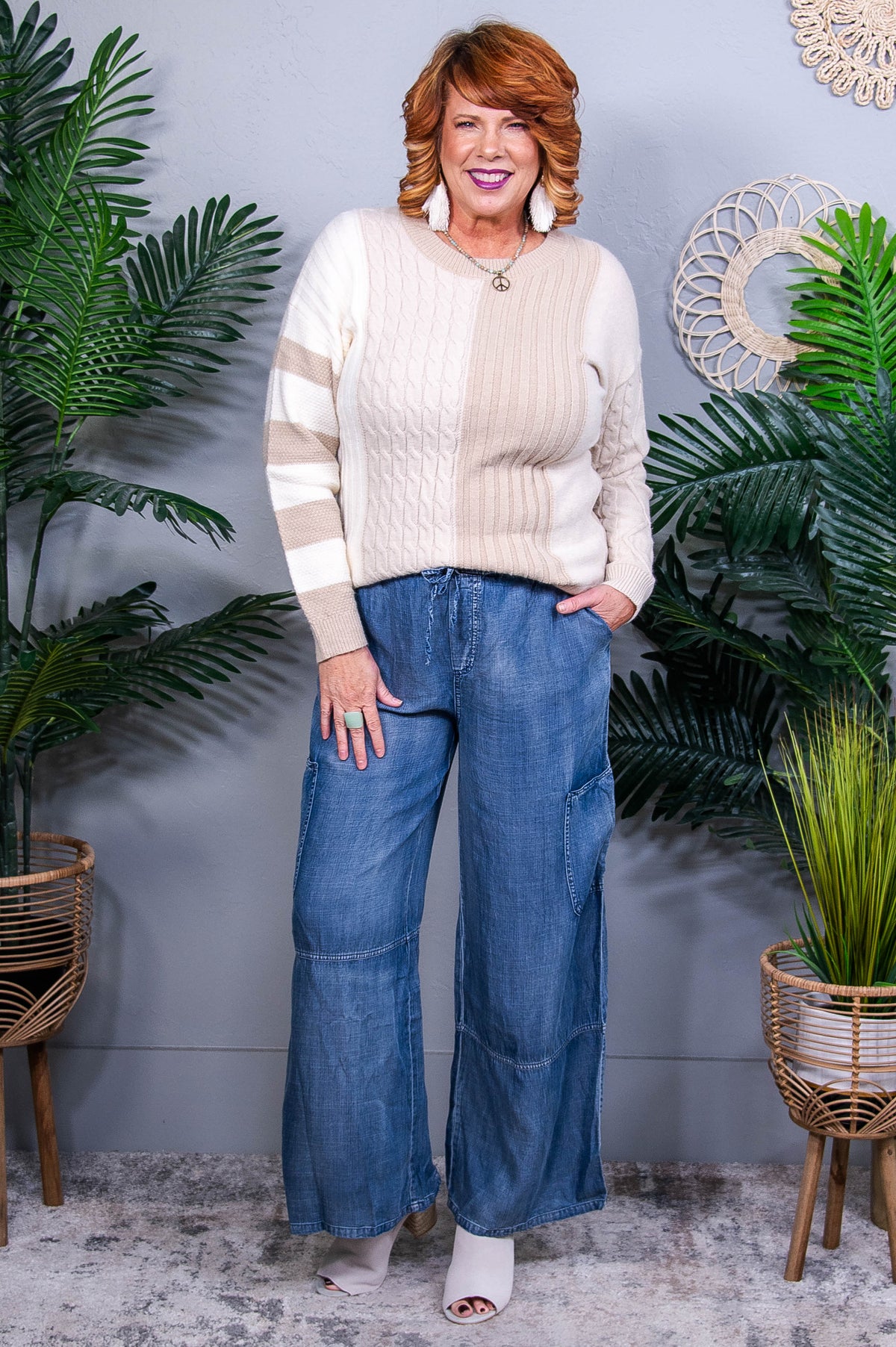 Living In The Now Khaki Sweater Top - T10943KH