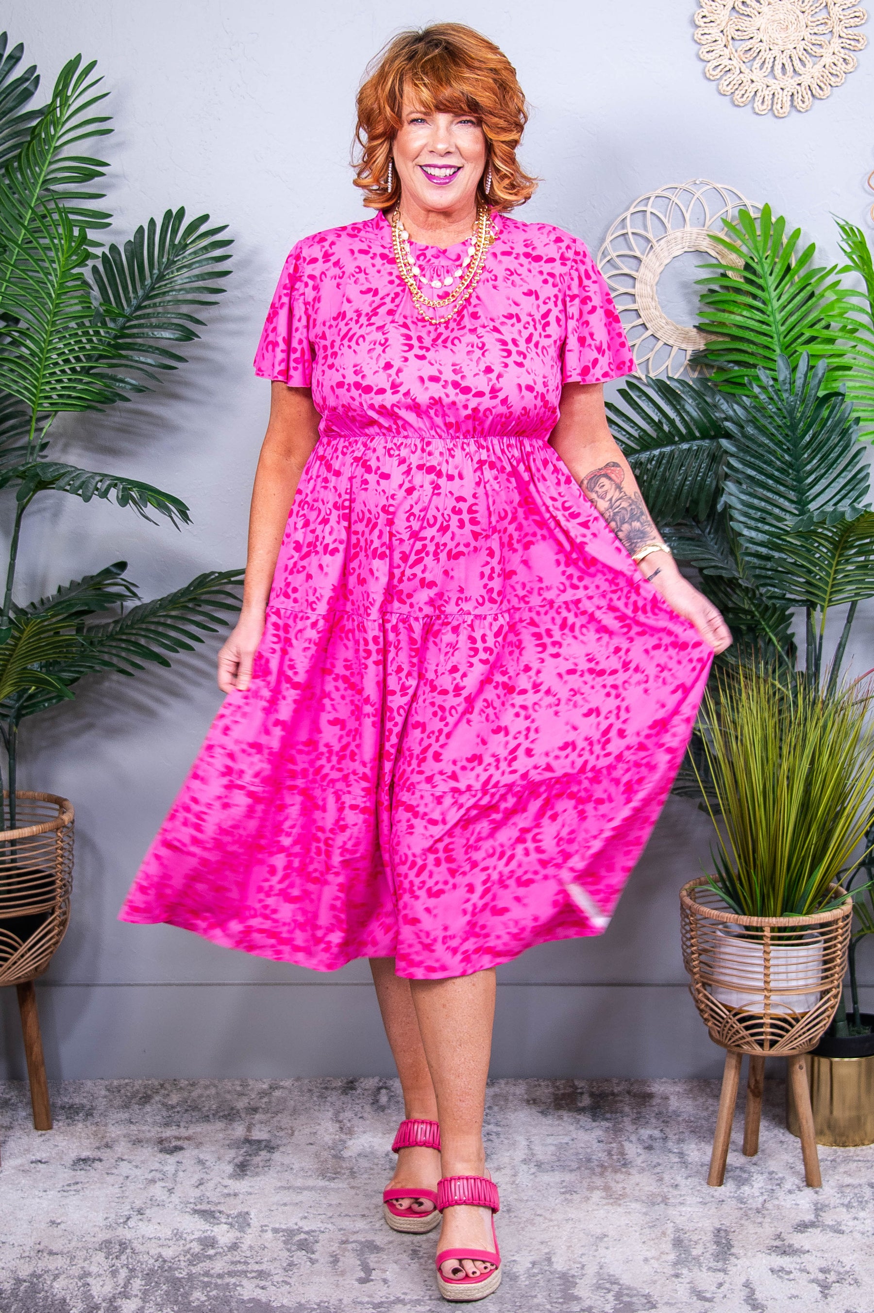 Following The Trends Fuchsia Printed Dress - D5591FU