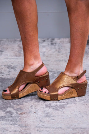 Walk This Way Wedge Sandals in Antique Bronze