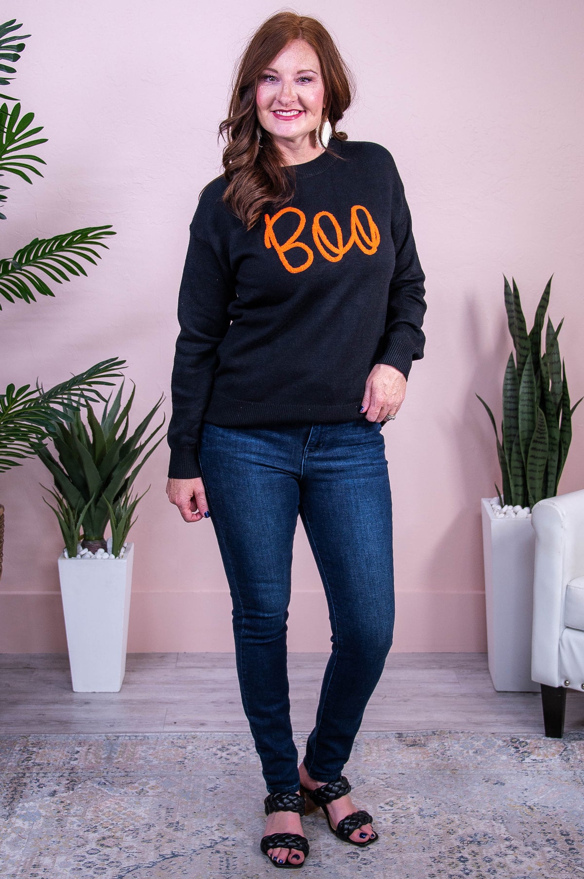 'Boo' Black/Orange Knitted Sweater - T10375BK