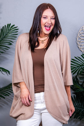 Born Basic Camel Open Front Batwing Sleeve Cardigan