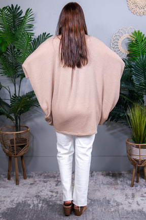 Born Basic Camel Open Front Batwing Sleeve Cardigan