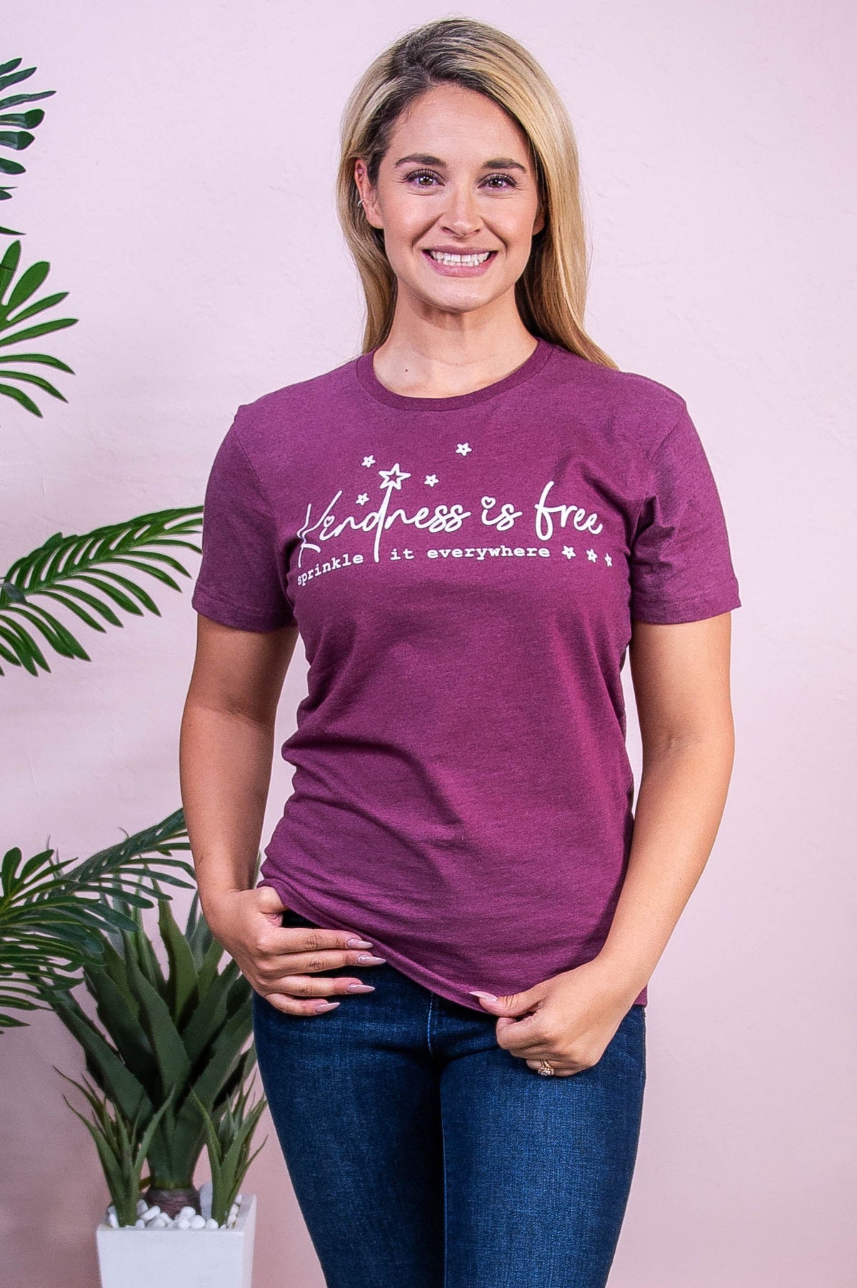 Kindness Is Free Vintage Burgundy Graphic Tee - A3584VBU