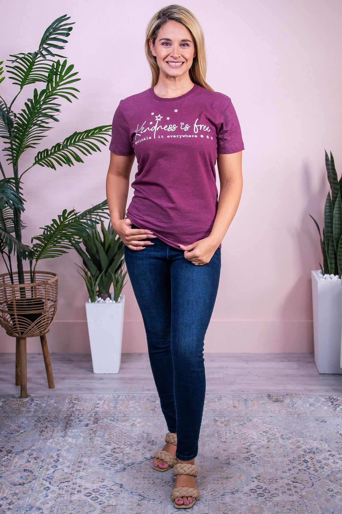 Kindness Is Free Vintage Burgundy Graphic Tee - A3584VBU