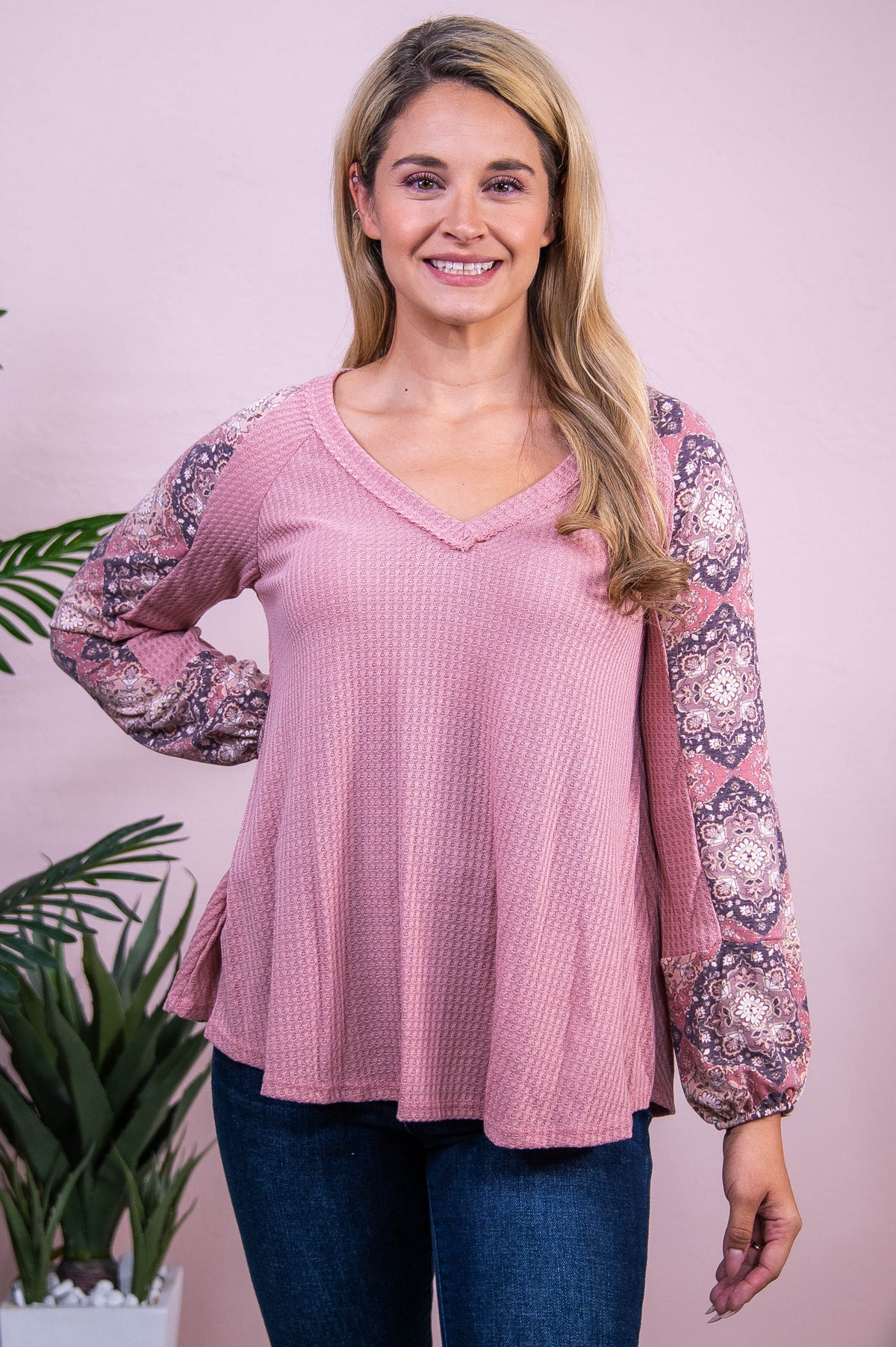 Girl On The Go Mauve/Multi Color Printed Top - T10380MV