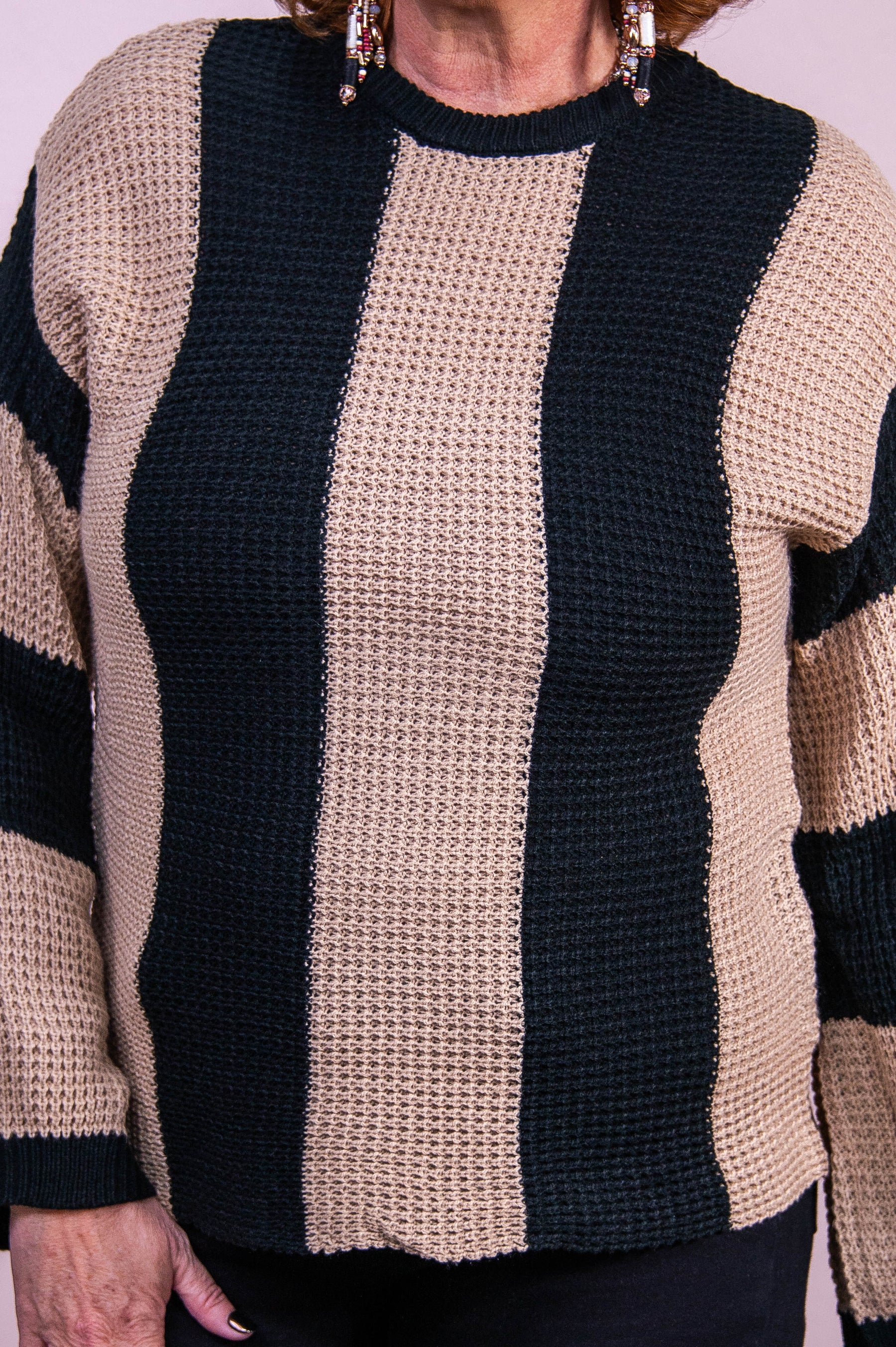 Campus Strolls Black/Tan Striped Knitted Sweater - T10386BK