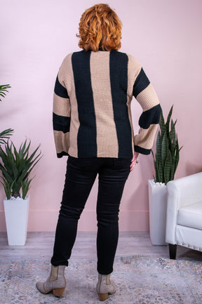 Campus Strolls Black/Tan Striped Knitted Sweater - T10386BK