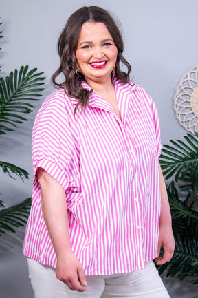 Stripes For Days Pink Dolman Sleeve Top