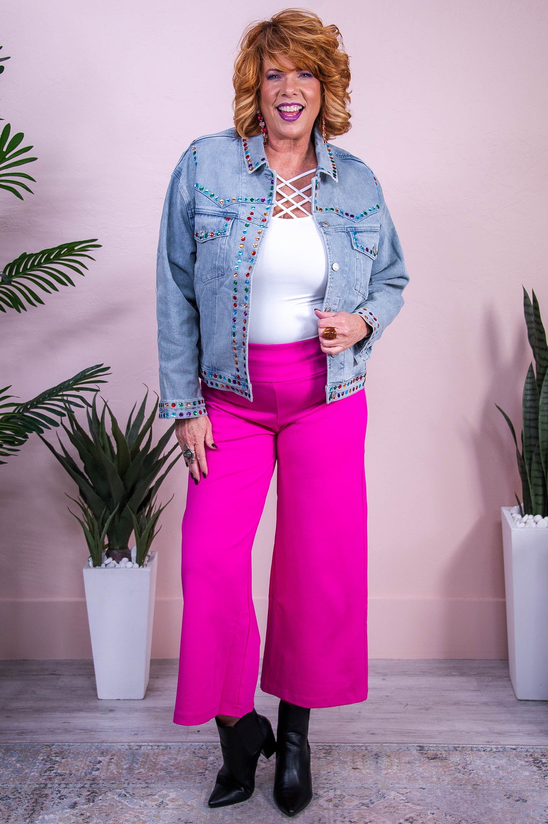 Confident Stride Hot Pink Solid Cropped Pants - PNT1715HPK