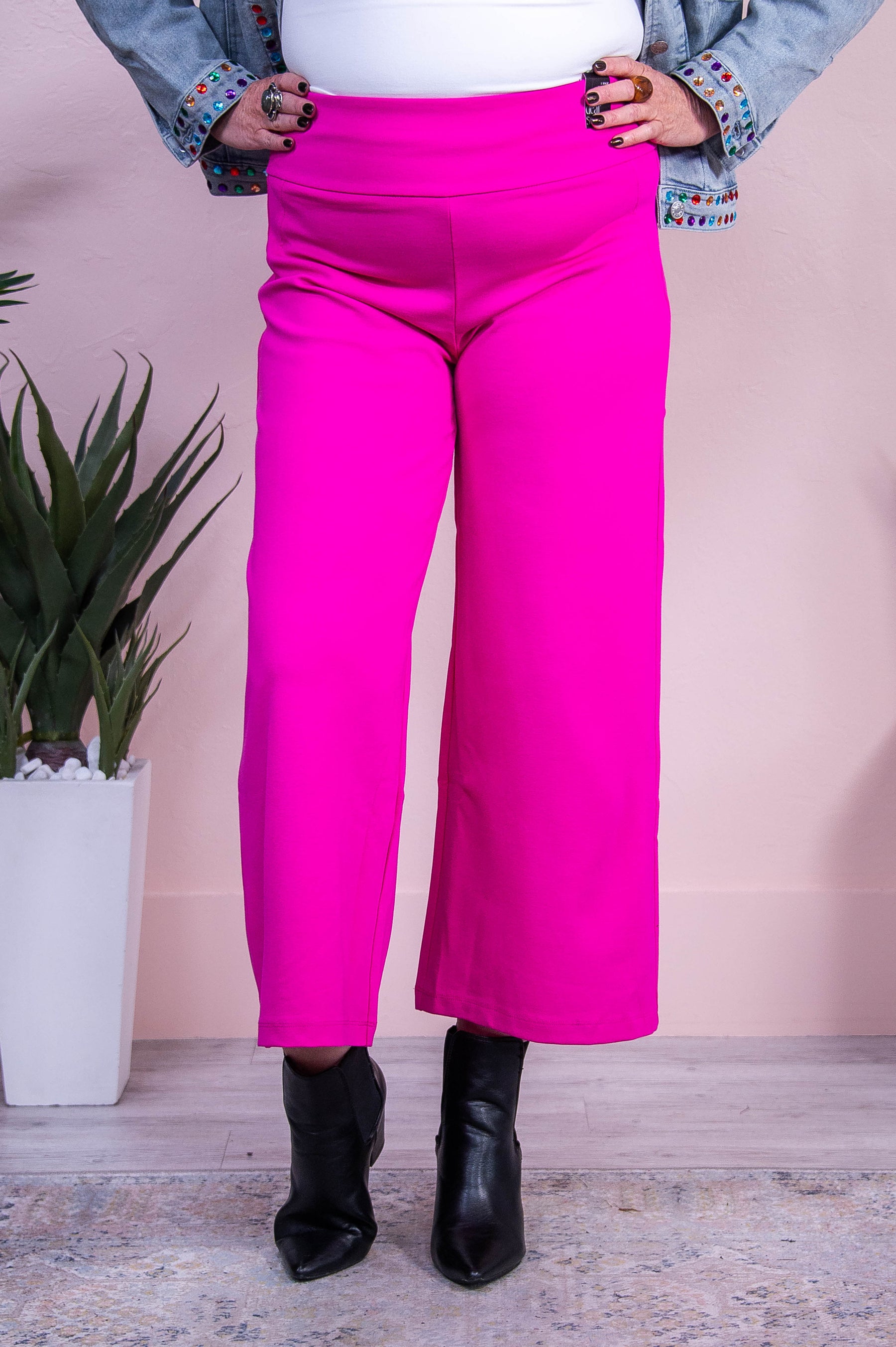 Confident Stride Hot Pink Solid Cropped Pants - PNT1715HPK