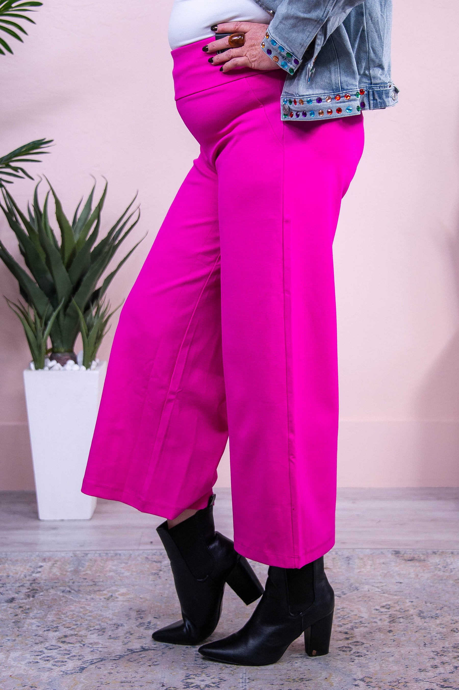 Confident Stride Hot Pink Solid Cropped Pants - PNT1715HPK