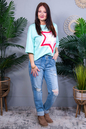 Follow Your Star Jade Colorblock Star Top