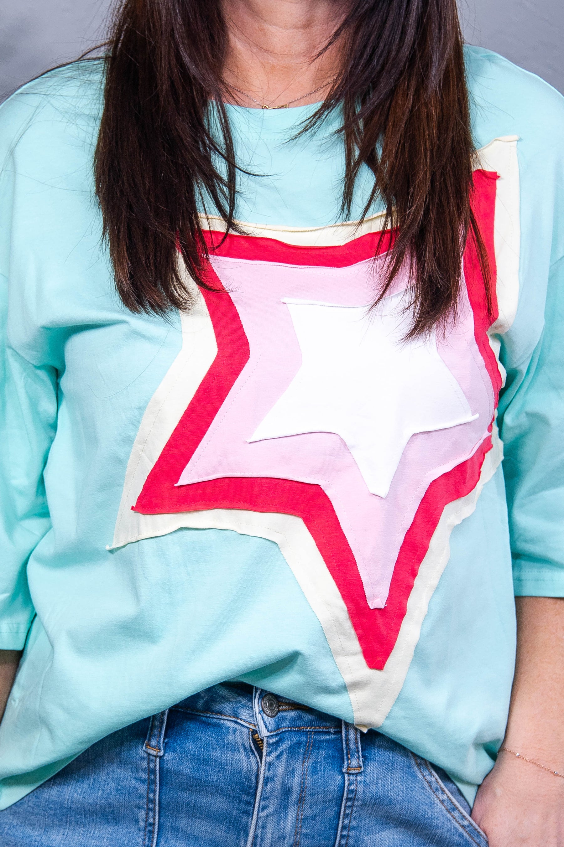 Follow Your Star Jade Colorblock Star Top