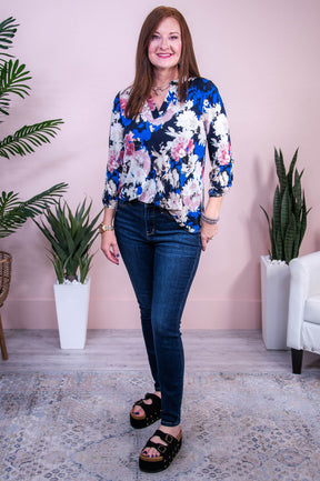 Glam On The Go Royal Blue/Multi Color Floral Top - T10401RBL