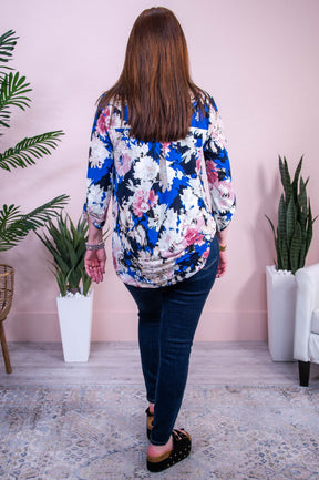 Glam On The Go Royal Blue/Multi Color Floral Top - T10401RBL