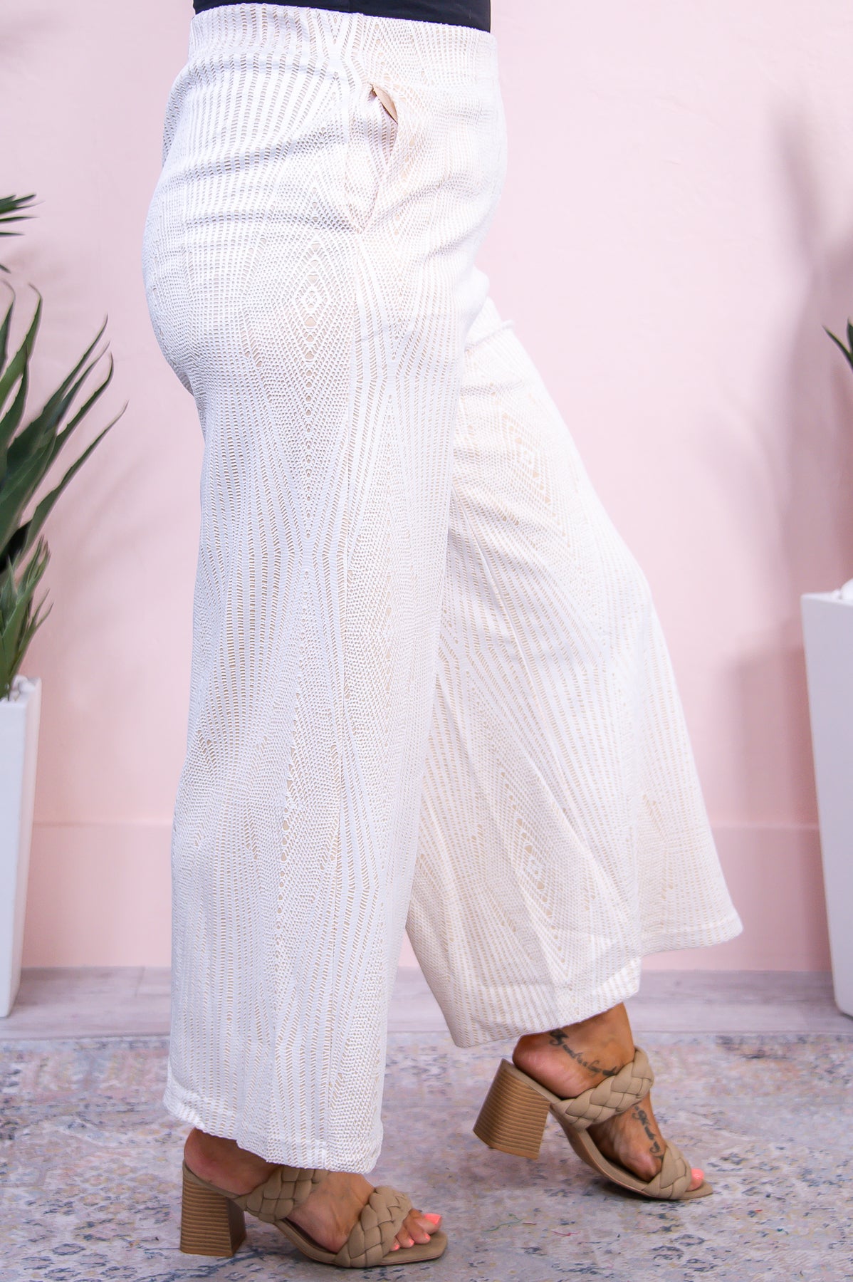 Somewhere In Between Ivory/Natural Lined Mesh Pants - PNT1617IV