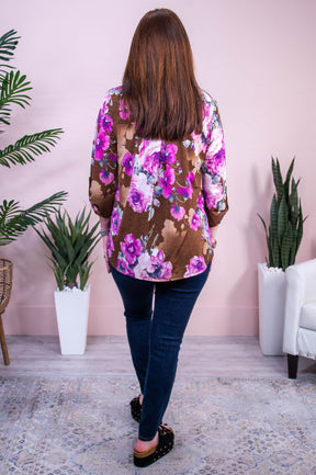 Urban Elegance Mocha/Purple Floral Top - T10399MO