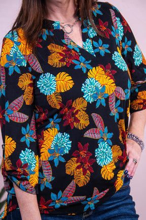 Graceful Glimpse Black/Multi Color Floral Top - T10400BK