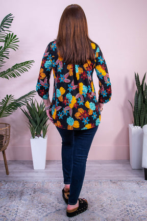 Graceful Glimpse Black/Multi Color Floral Top - T10400BK