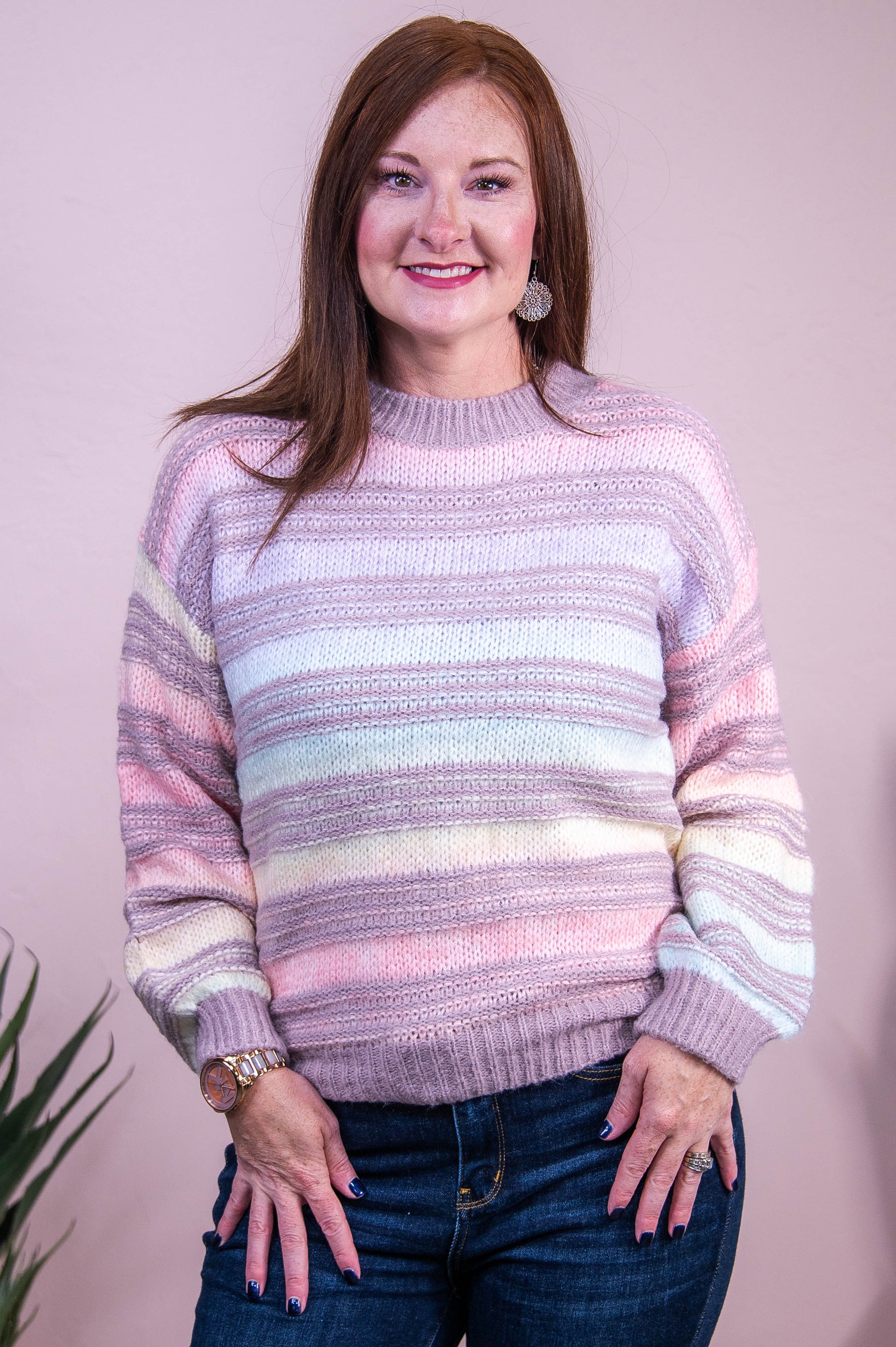 My Dearest Darling Lavender/Multi Color Striped Knitted Sweater - T10398LV