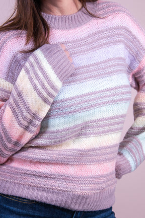 My Dearest Darling Lavender/Multi Color Striped Knitted Sweater - T10398LV