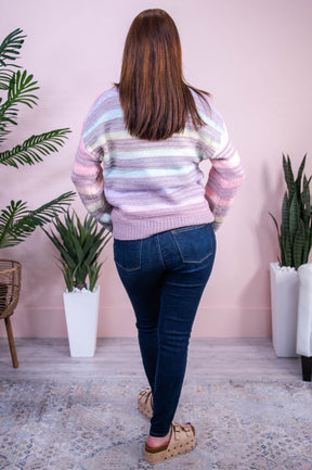 My Dearest Darling Lavender/Multi Color Striped Knitted Sweater - T10398LV