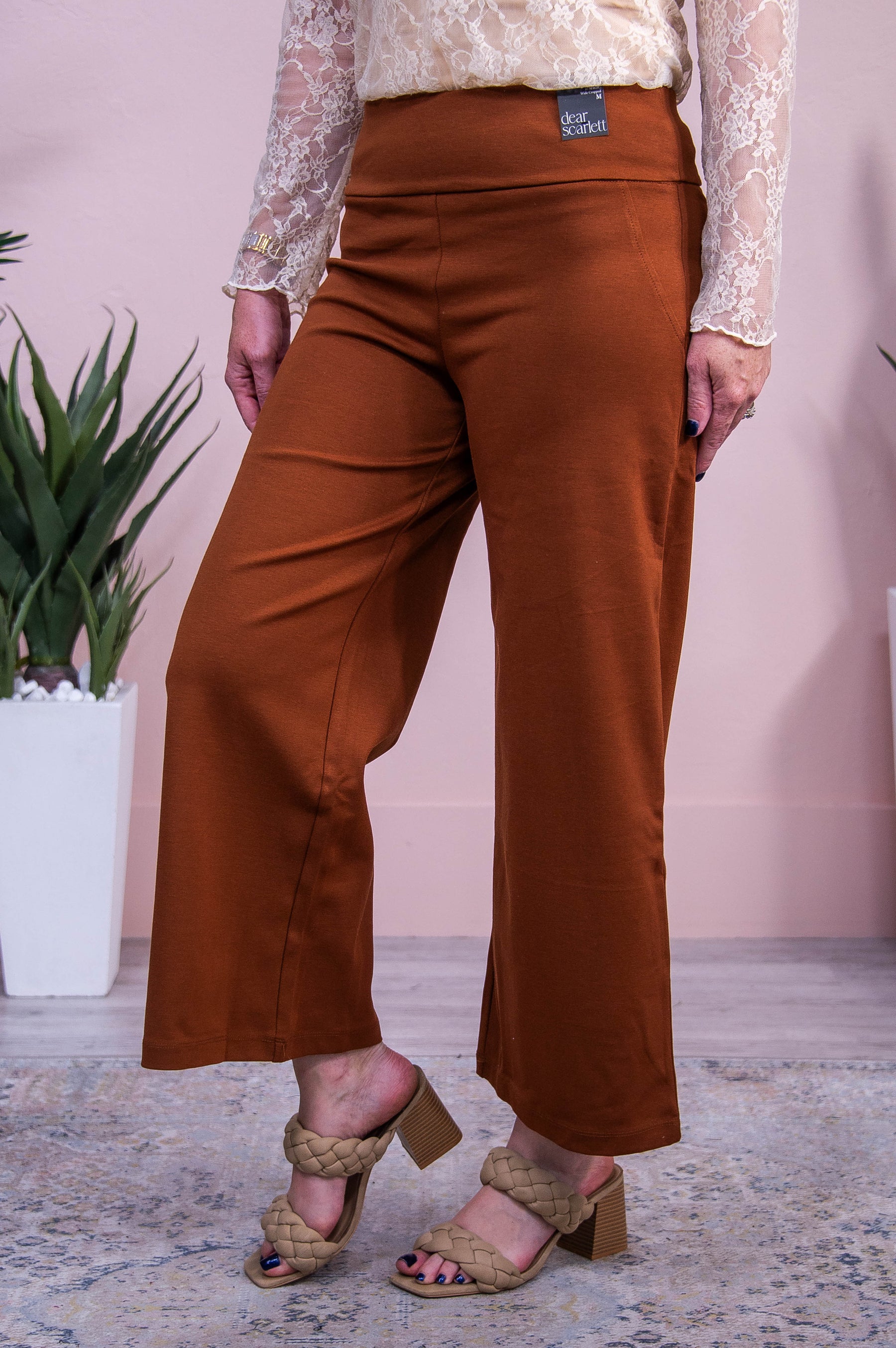 Confident Stride Rust Solid Cropped Pants - PNT1716RU