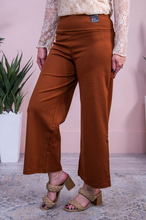 Confident Stride Rust Solid Cropped Pants - PNT1716RU