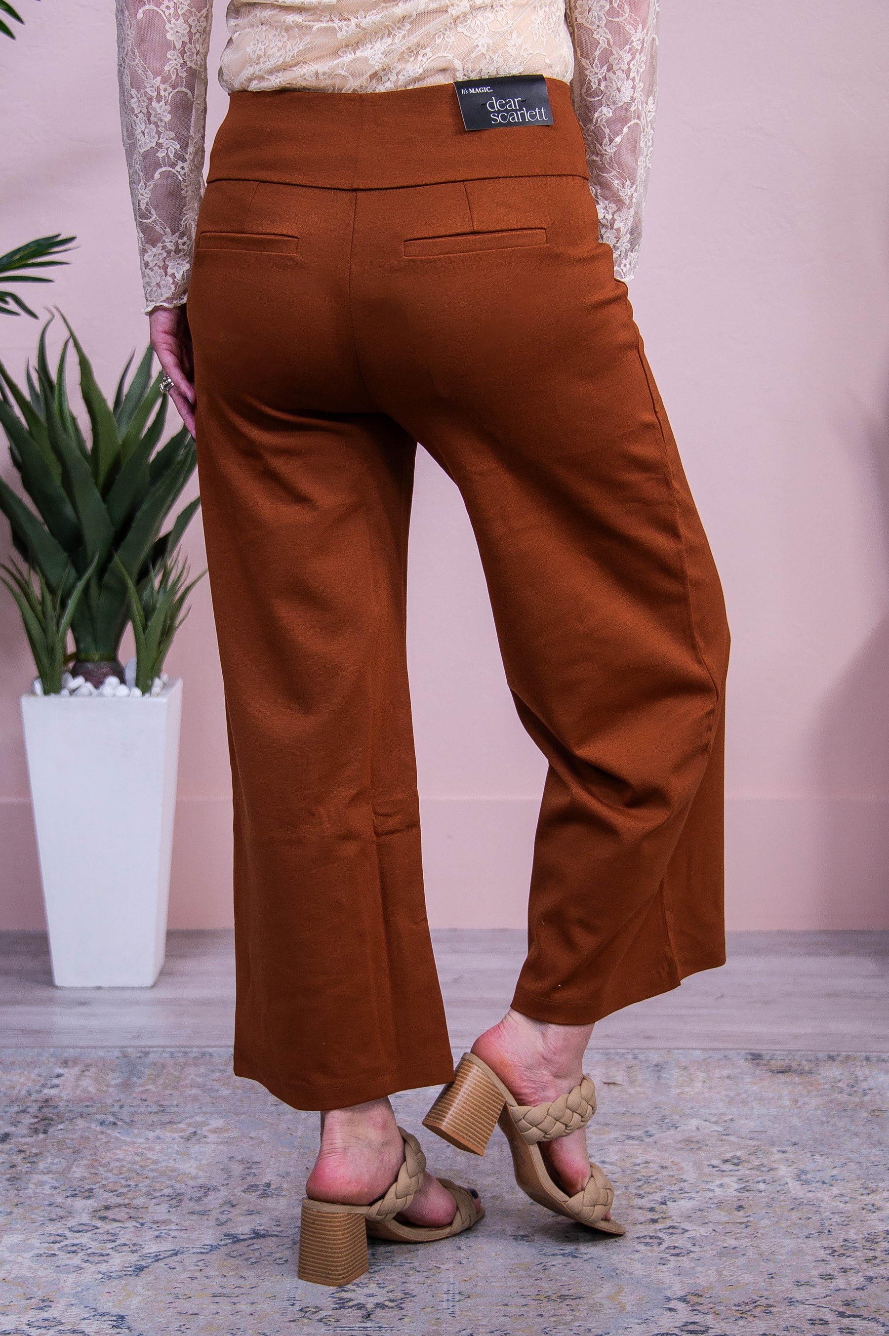 Confident Stride Rust Solid Cropped Pants - PNT1716RU