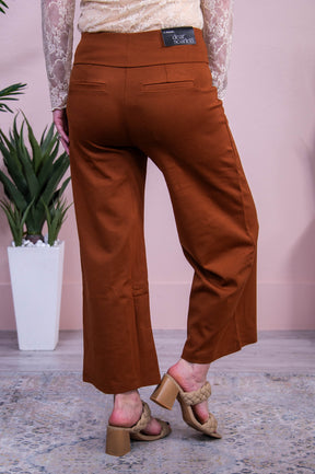 Confident Stride Rust Solid Cropped Pants - PNT1716RU